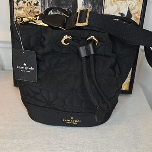 NWT kate spade RARE Quilted Spade Black Flower Bucket Bag